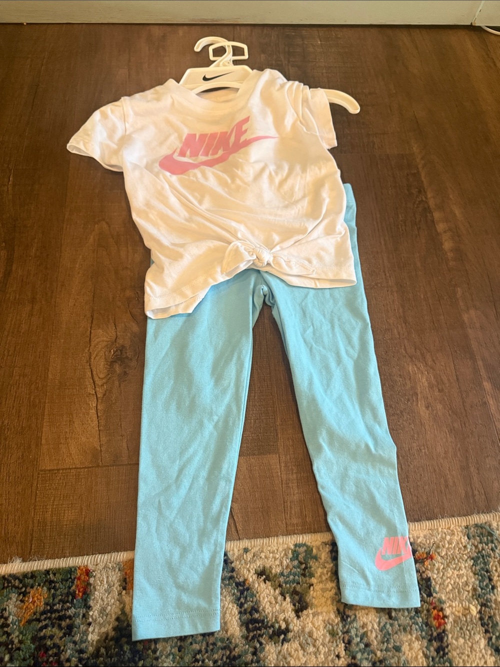 Nike Kids Light Blue Leggings with Pink Logo